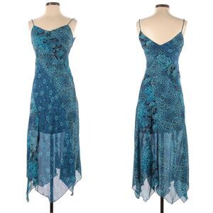 Vintage Y2K Positive Attitude Blue Slip Dress Animal Print Whimsygoth Size 4P